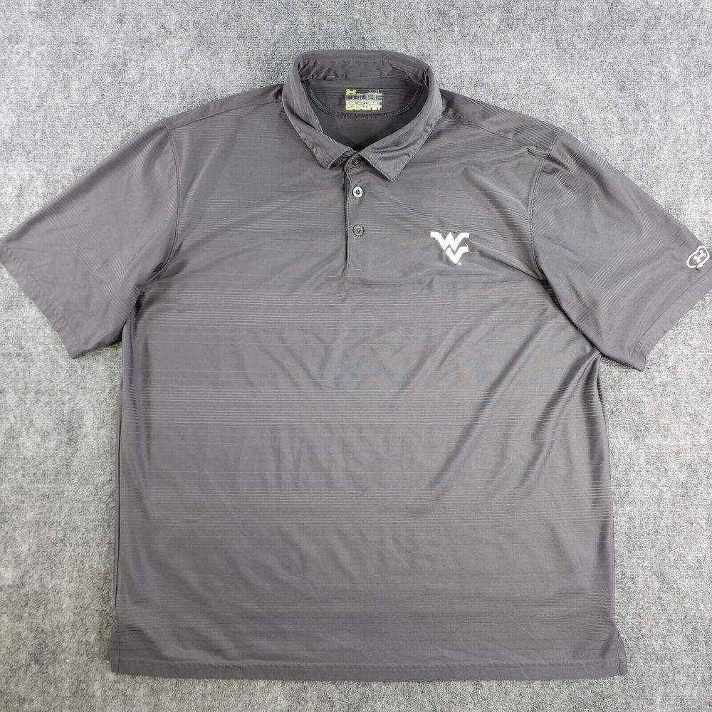 Under Armour West Virginia Polo Shirt XL Catalyst Gray Striped Short‎ Sleeve